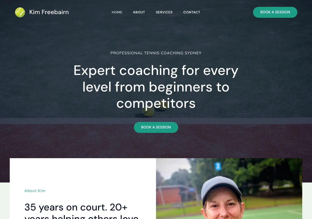 Kim Freebairn Tennis website homepage