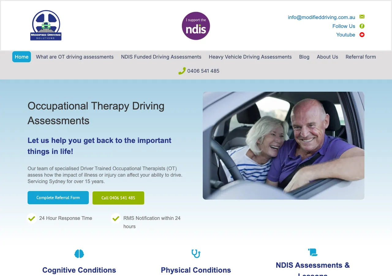 Modified Driving Solutions website homepage
